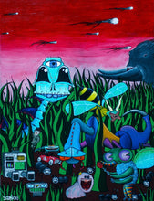 Load image into Gallery viewer, The Representation of an Exaggerated Childhood Recollection of Discovering Different Insects For The First Time | Hand Painted Canvas | 18"x24"